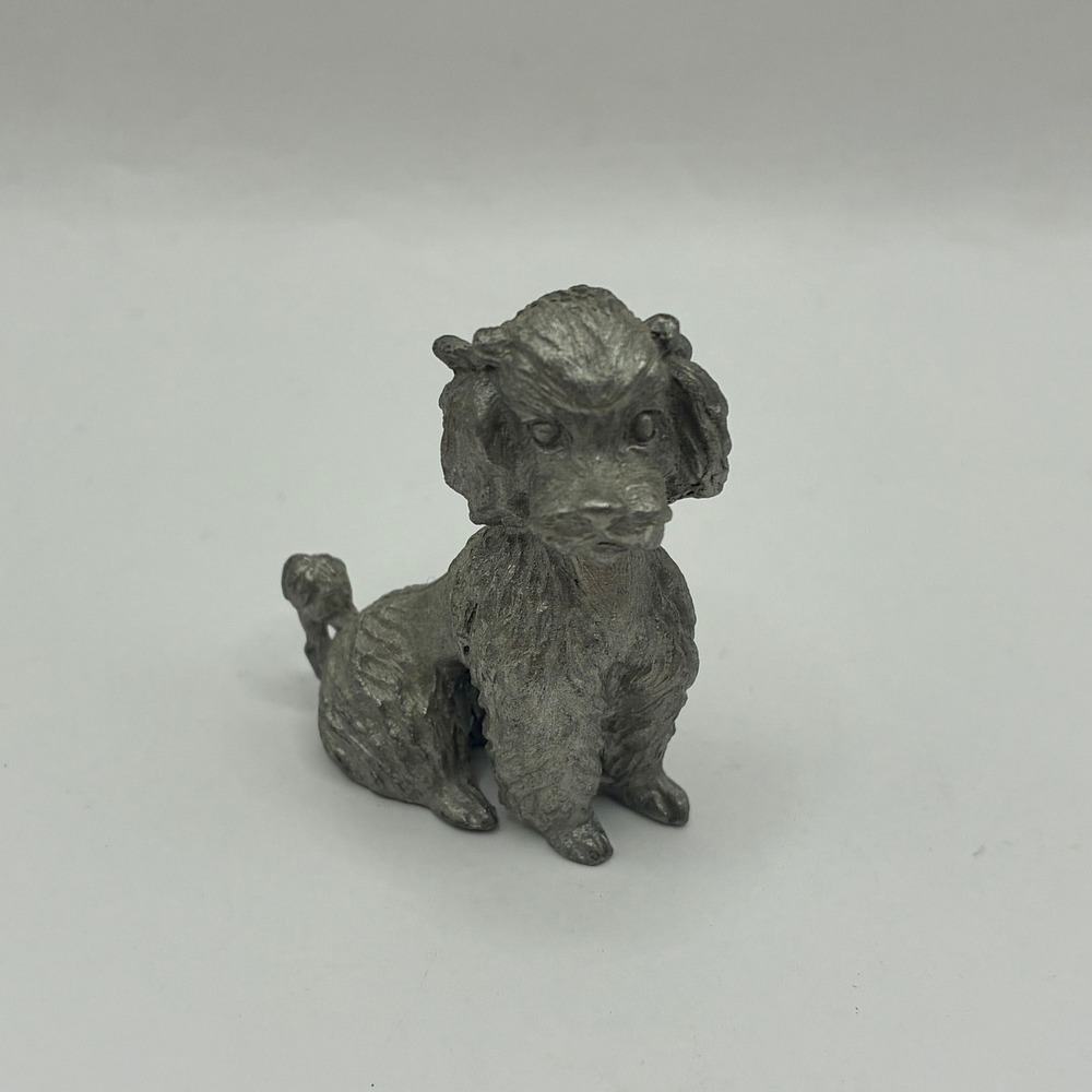 Spoontiques Pewter Poodle Dog Miniature Figurine P96 Sitting Textured Metal 1.5"